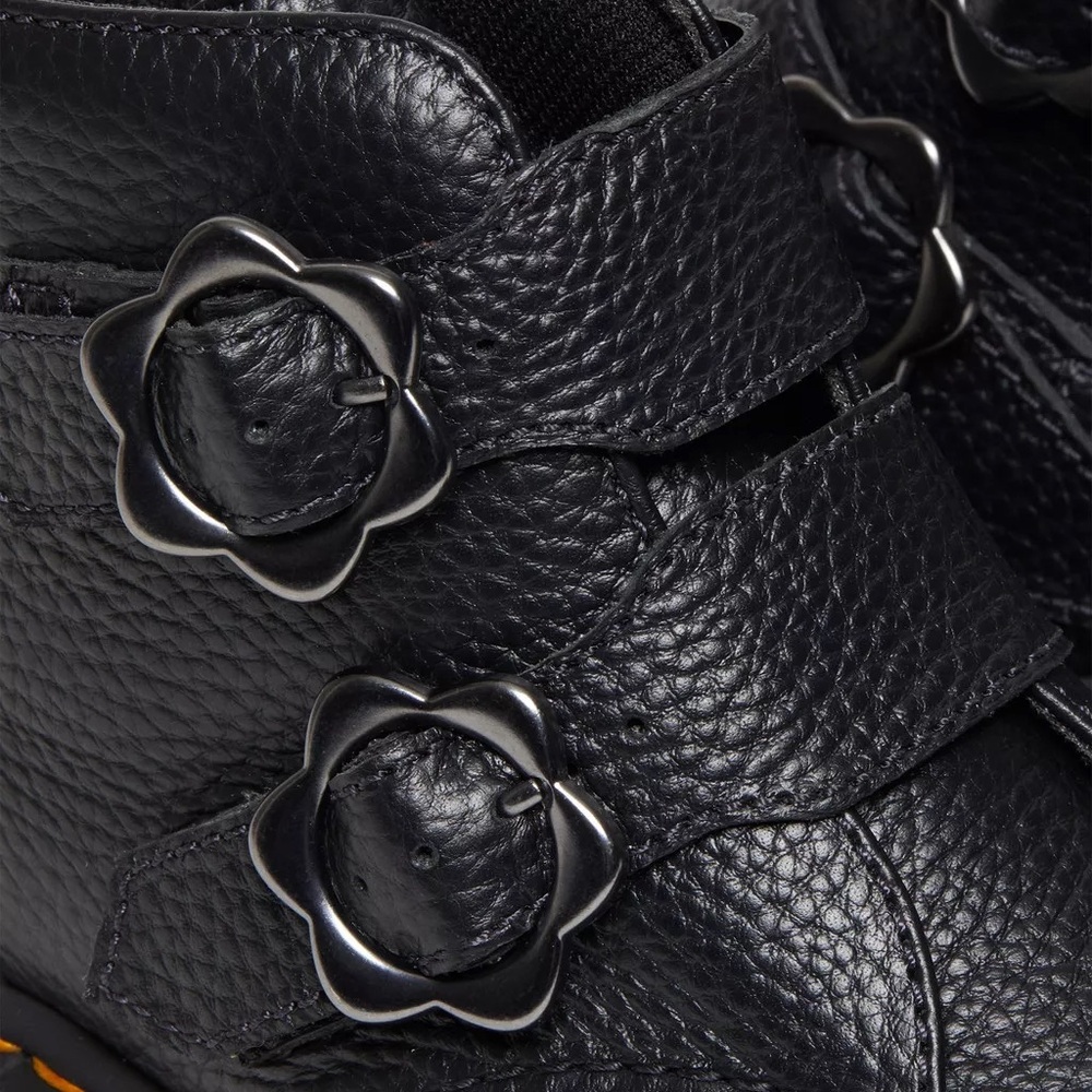 New Dr. Martens Women's Devon Flower Buckle Leather Platform Boots - Picture 6 of 8